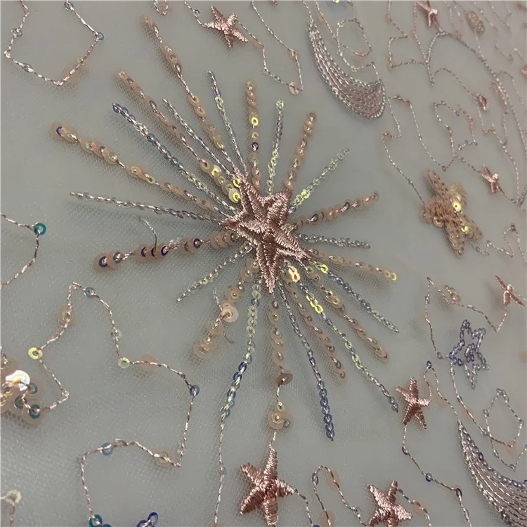 Design cheap design pink decorative floral sequin embroidered beaded tulle fabric mesh fabric