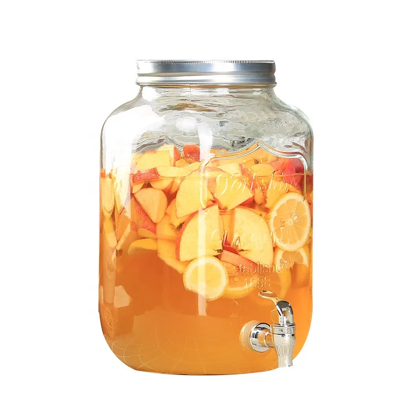 2 Gallon 8L Clear glass mason jar big volume juice glass drink beverage dispenser with tap and metal stainless stand