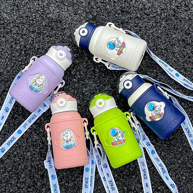 Zoomax 500ml Cute Stainless steel thermos vacuum bottle with strap outdoor portable Cups with lids and straws