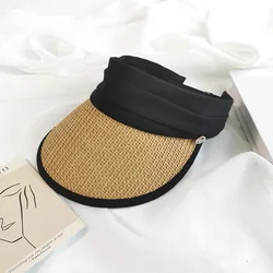 2023 Summer Outdoors Travelling Ladies Paper Adjustable Visor Hat Stylish Wide Brim Beach Straw Hats Sun Hat For Women