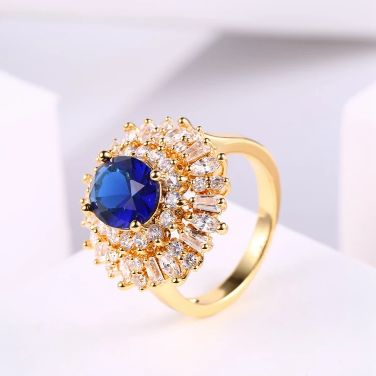 wholesale gold 18k ring  blue fashion jewellery  gold jewellery 24K gold plated ring