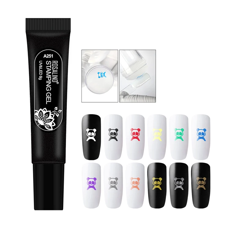 ROSALIND oem private label wholesale 12 colors 8g gel nail polish stamp gel uv/led stamping gel polish for nail art salon