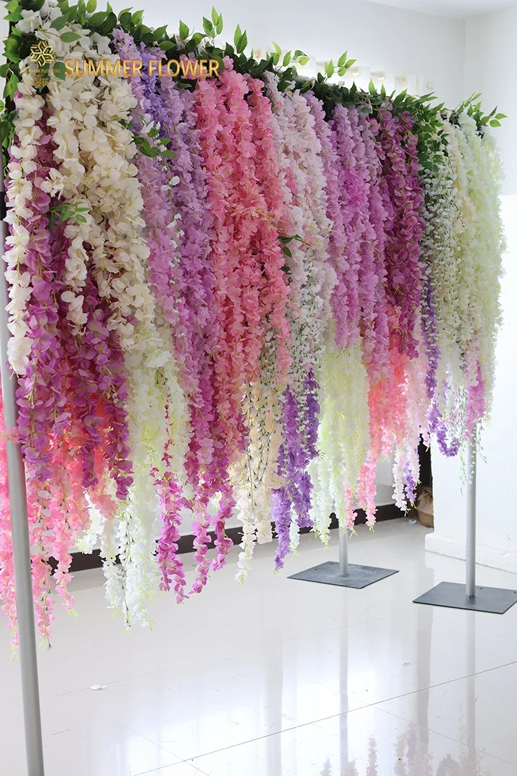 2024 New product wedding background ceiling decorative artificial silk wisteria vine curtain flower wall backdrops