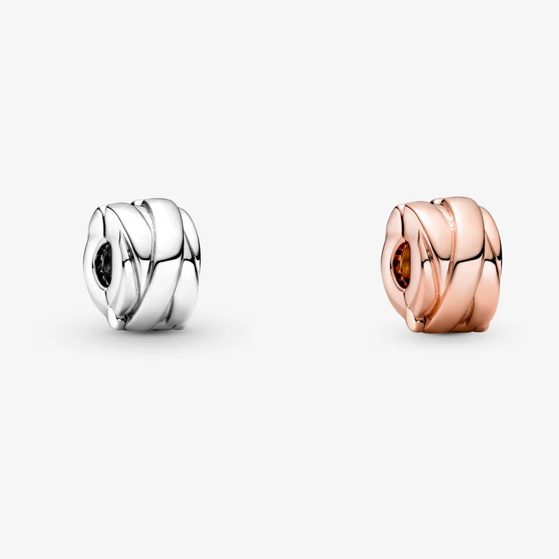 
925 sterling silver 14k rose gold sleek minimalist element Polished Ribbons Clip Charm Beads Fit Pando Bracelet DIY jewelry gift 