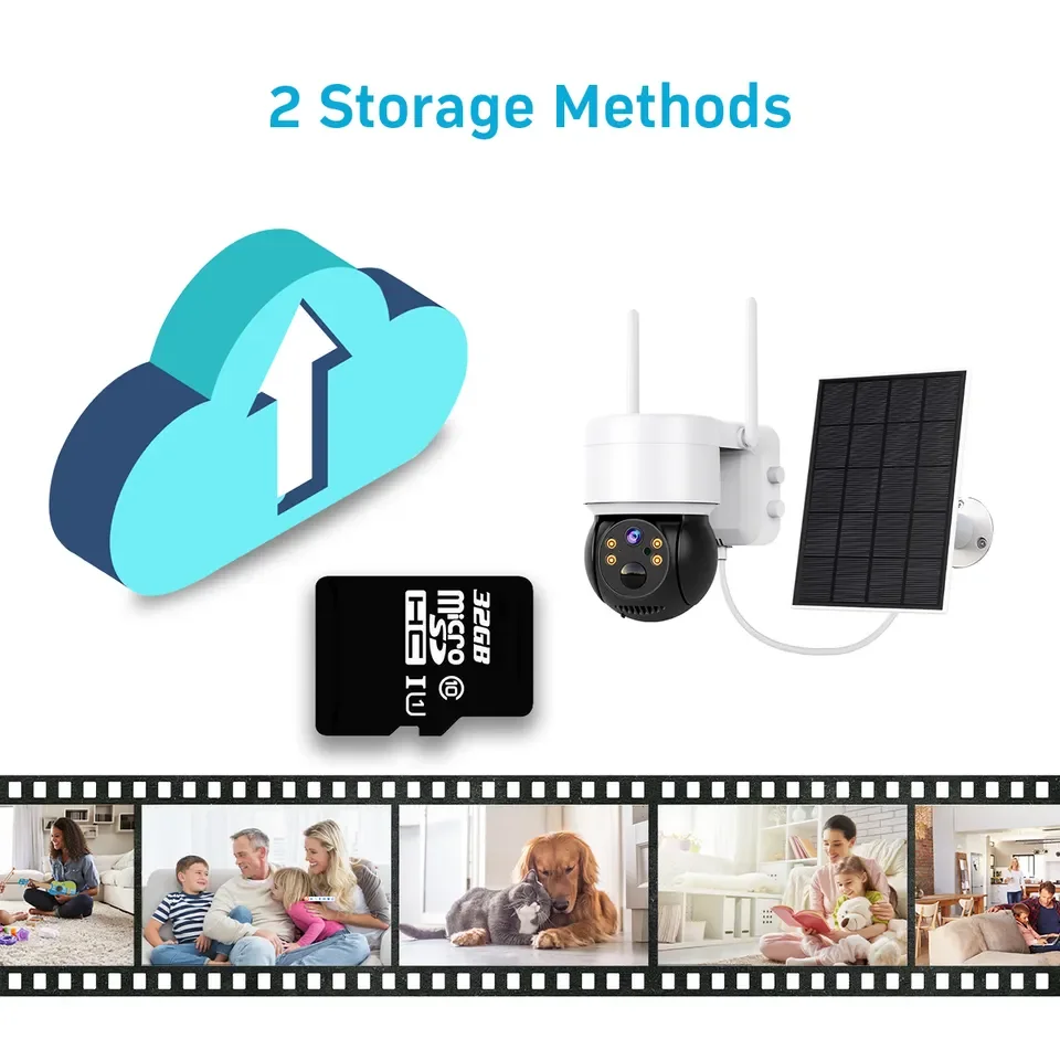 Full Color PTZ Solar CCTV Camera ICsee Wifi Lower-Power Intelligent Security with H.265 Compression and Micro SD Card Storage