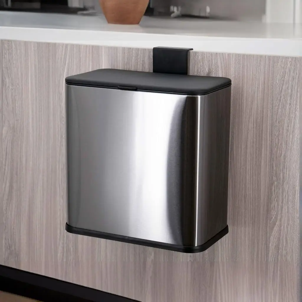 Wall Mounted Hanging Small Trash Can Household Waste Garbage Bin Stainless Steel Trash Can For Kitchen Cabinet