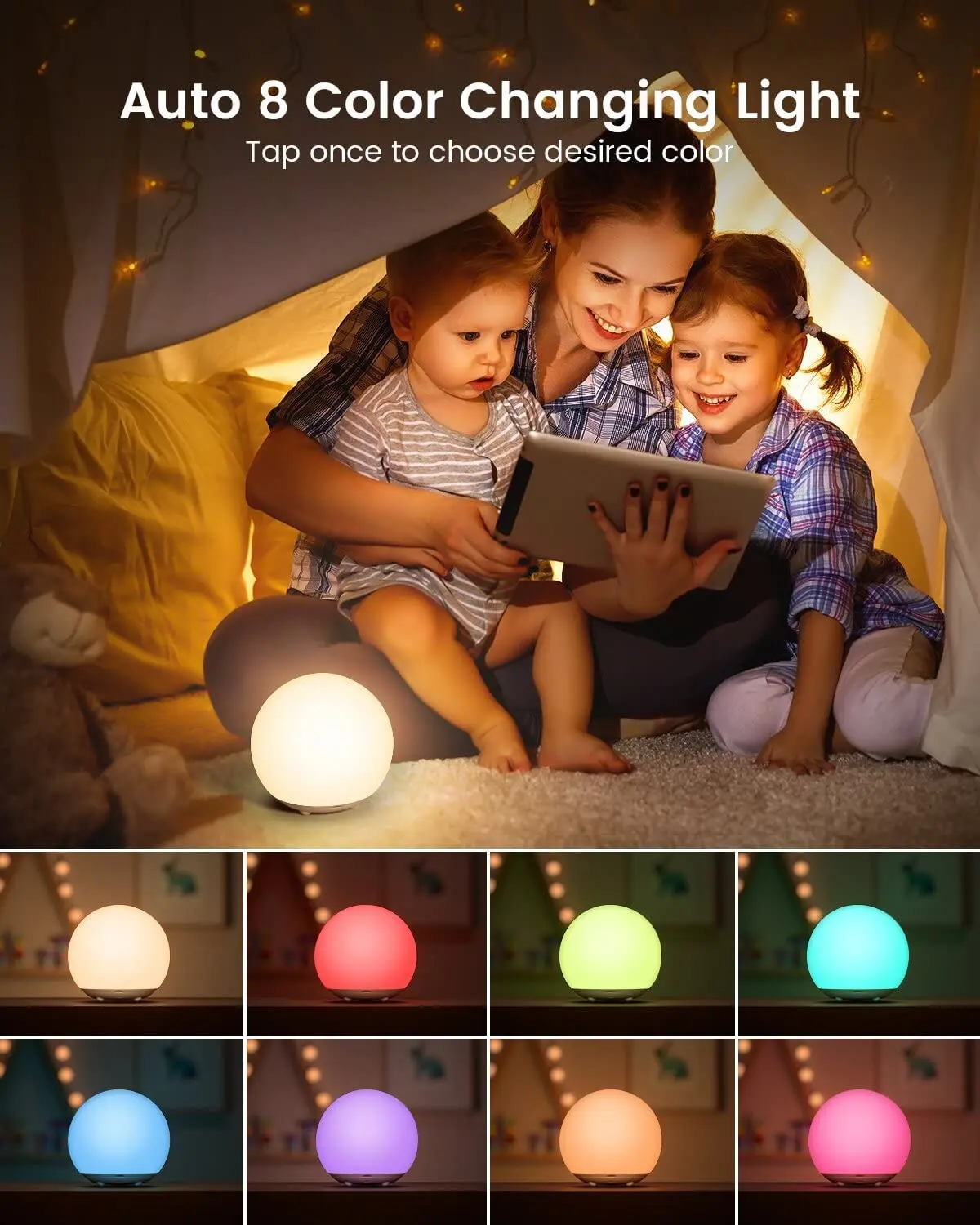 Dimmable Touch Sensor Lamp with Warm White Light & RGB Night Light Bedside Lamp for Bedroom