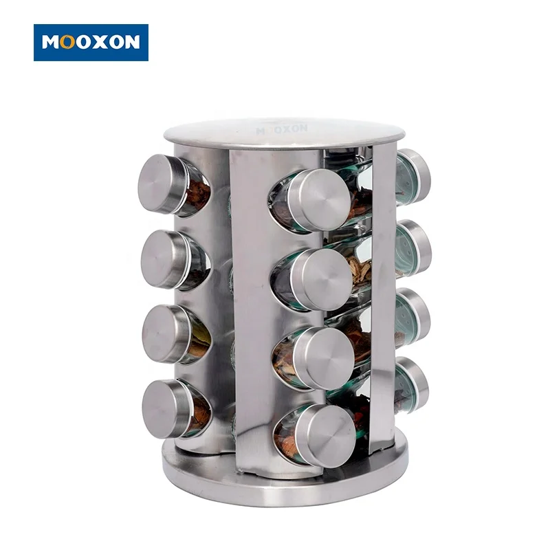 2022 Amazon Round Metal Organizer Kitchen Revolving Rotatable Rotating Seasoning Storage Spice Holder Racks With 20 Glass Jars