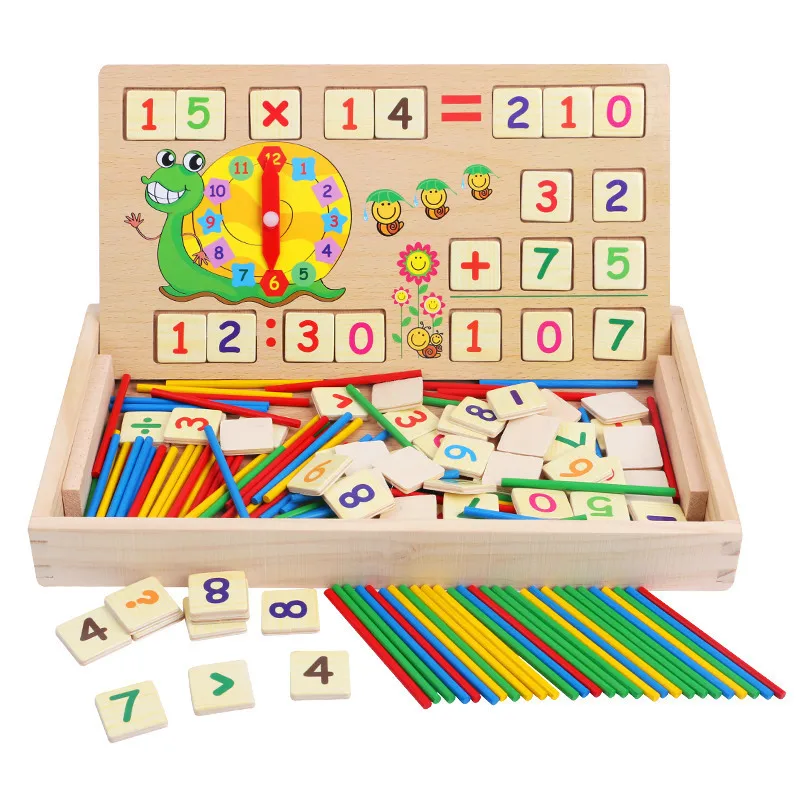 Educational Wooden Toy Kids Number Time Counting Drawing Learning Toy with Doodle Board Chalk Eraser Learning Toy for Toddler