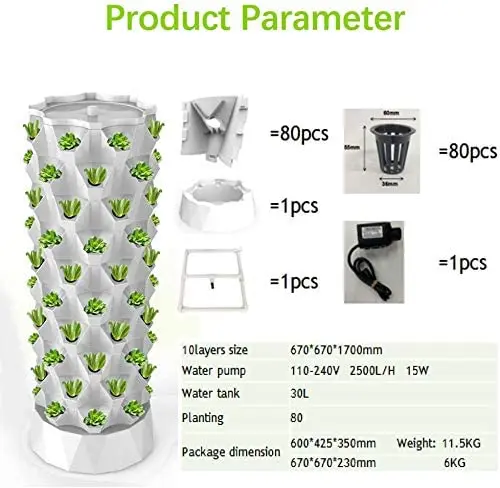 80 горшков гидропонная система для выращивания башен набор аэропоники комнатных и наружных растений