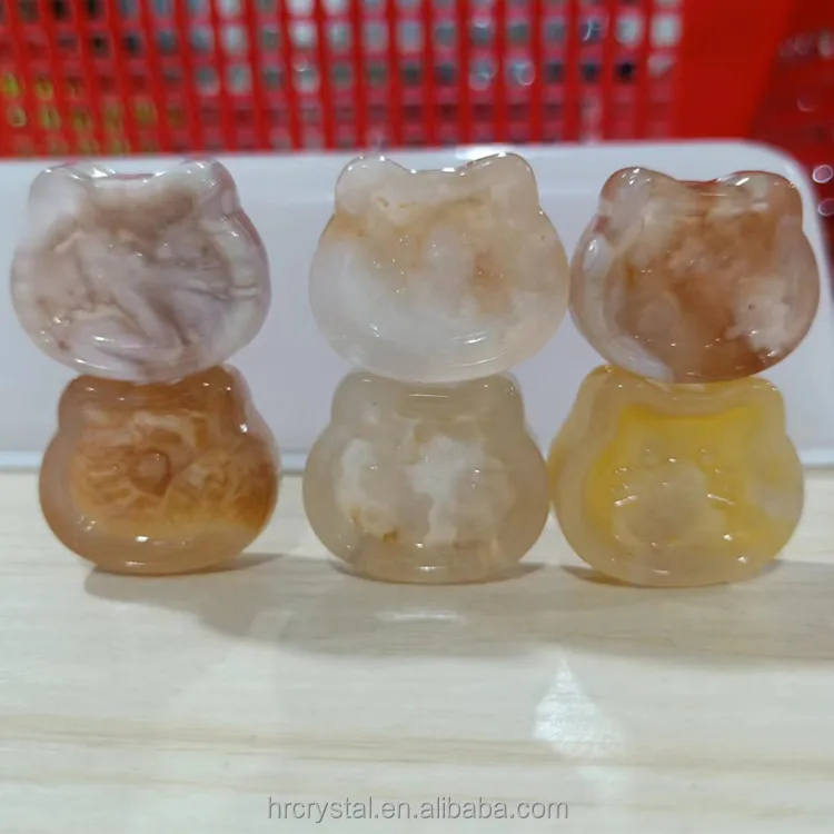 0.66 Natural crystals healing stones hand carved flower agate mini cat crystal bowl for gift