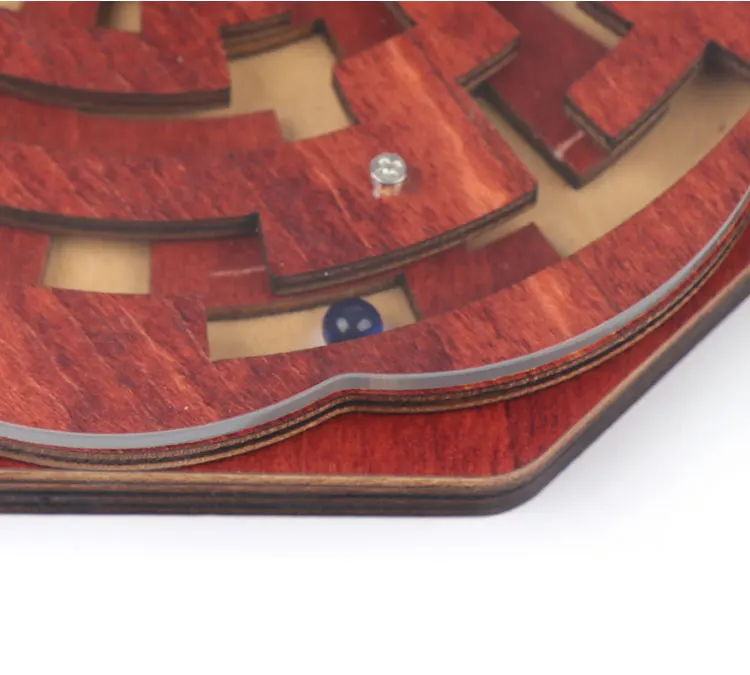 Kids Educational Montessori Brain Teaser Round Wooden Labyrinth Red Children Focus Training Spatial Logical Thinking Ball Maze