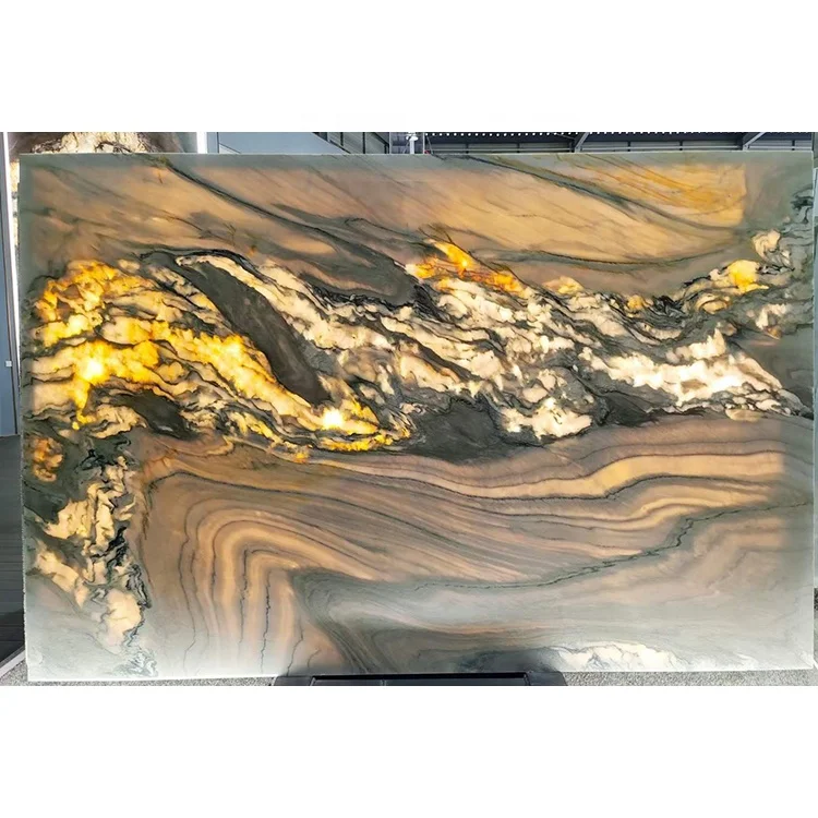 Best price open book matched translucent quartzite slab for interior decorating