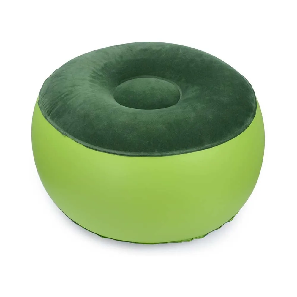 Flocked thick green color PVC inflatable foot stool portable round stool for picnic inflatable sofa poufs