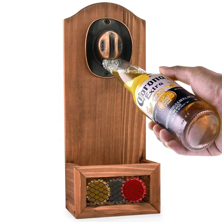 New product ideas 2023 custom wooden wall mounted cowboy opener with drop box for men