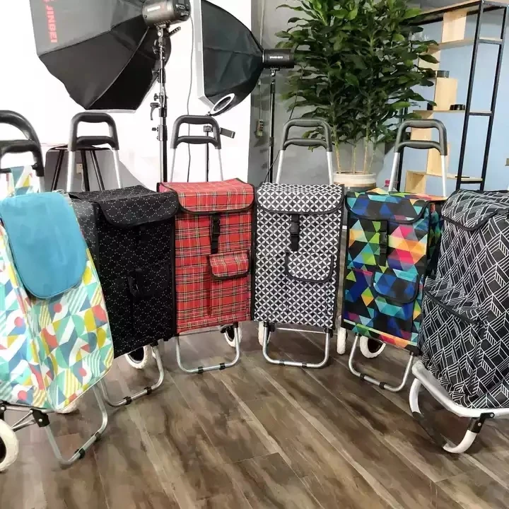 Supermarket shopping two-wheeled hand trolley old man shopping vegetables stair climbing three-wheeled folding Oxford trolley tr