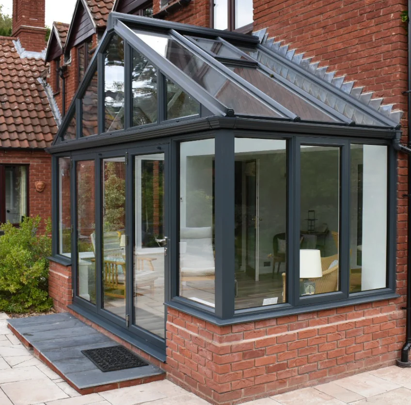 Large Outdoor Aluminium frame Glass House Triangle roof Garden Room Insulated Conservatory Sunroom