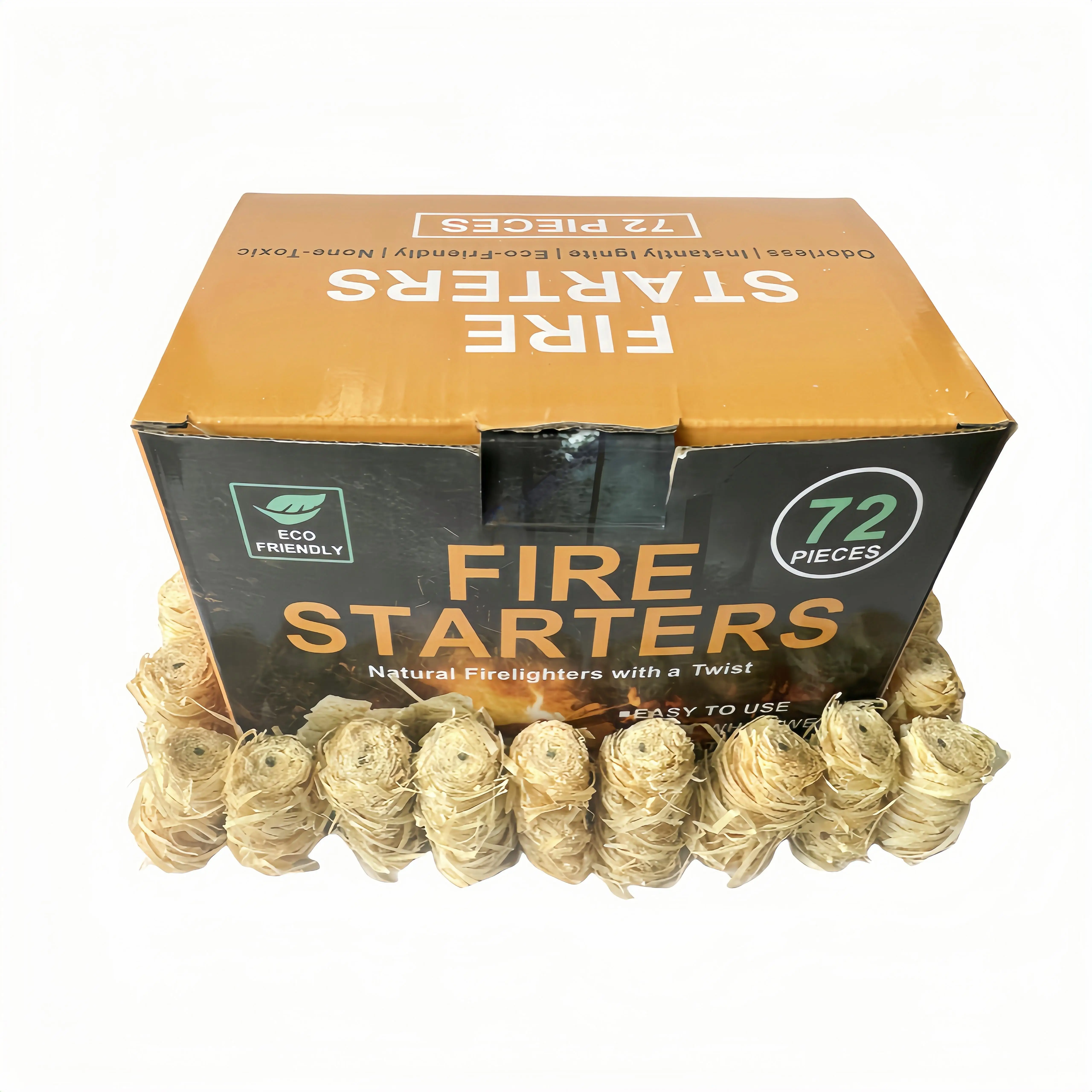 72Pcs/Box Natural Eco Wood Wool Firelighters Firewood Starters for Grilling Camping Fireplace Fire Starter