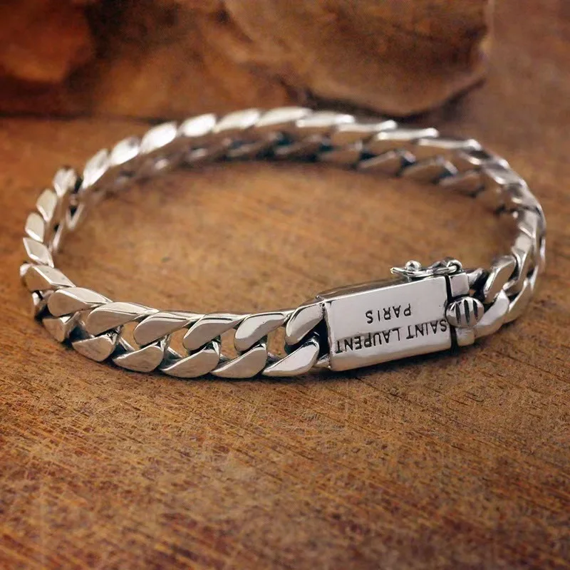 Retro Thai Silver Punk Cuban Chain Woven Light Body Verbena Bracelet for Men Personality Design Hip-Hop Jewelry in Brass Gift