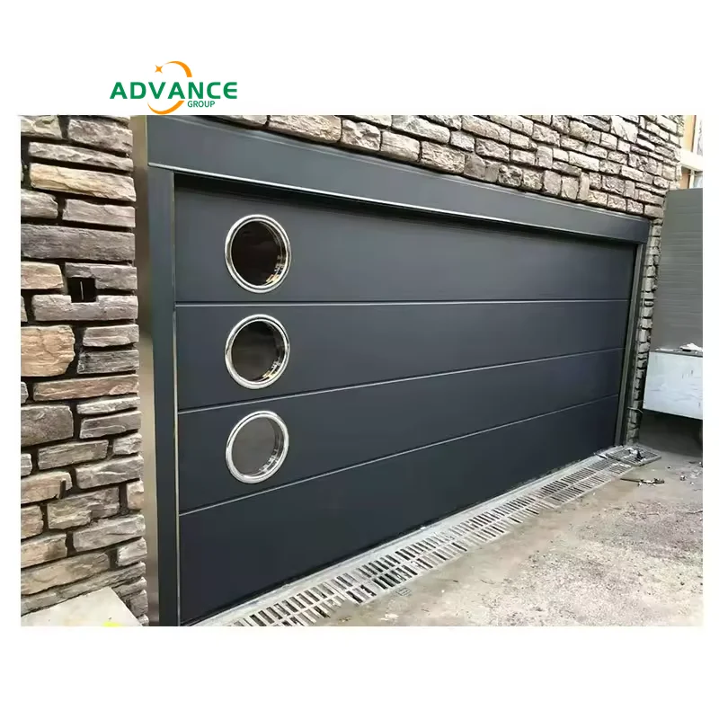 ANDA American Style 16 x 8 sectional garage door black aluminium with frost glass garage door