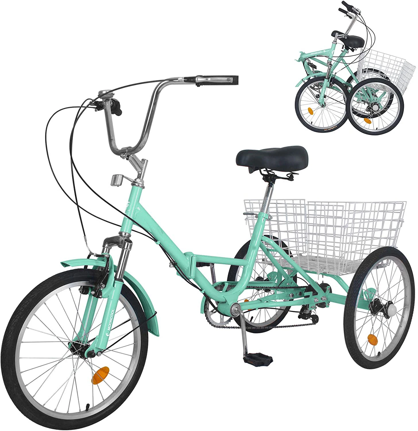 Adult Folding Tricycle 7 Speed 20/24/26 Inch Adult Tricycles 3 Wheel Cargo Bike Cruiser Trike Bike