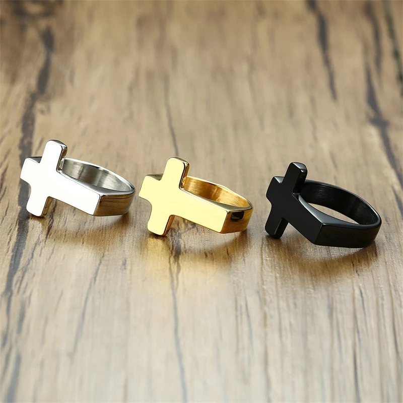 Hot Selling Stainless Steel Cross Jewelry Latest Design Gold Plated Jesus Cross Rings For Men Women