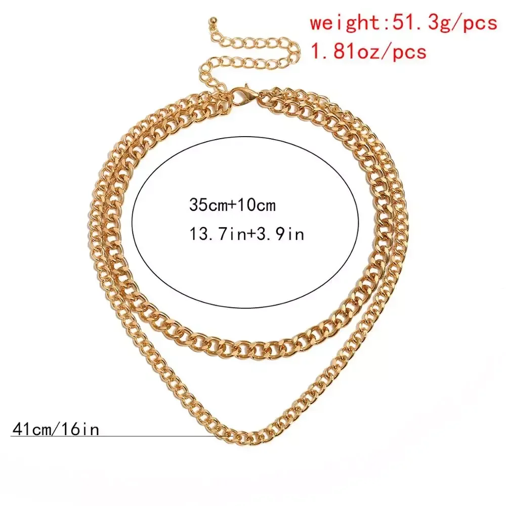 SHIXIN Two Layered Link Thick Necklace Punk Curb Cuban Gold Color Chain Necklace Choker for Women Statement Femme Accessories