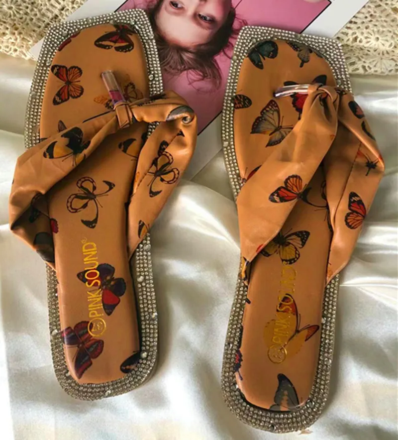 Women Rhinestone Sandal Flat Diamond Slipper Summer Beach Slippers Flip Flops Slide Sandal For Women