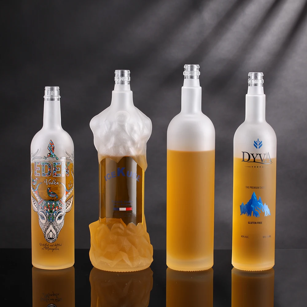 Wholesale Custom Cheap Price 500ml 700ml 750ml Bottle Empty Frosted Vodka Flint Glass Liquor Bottle With Cork Stopper