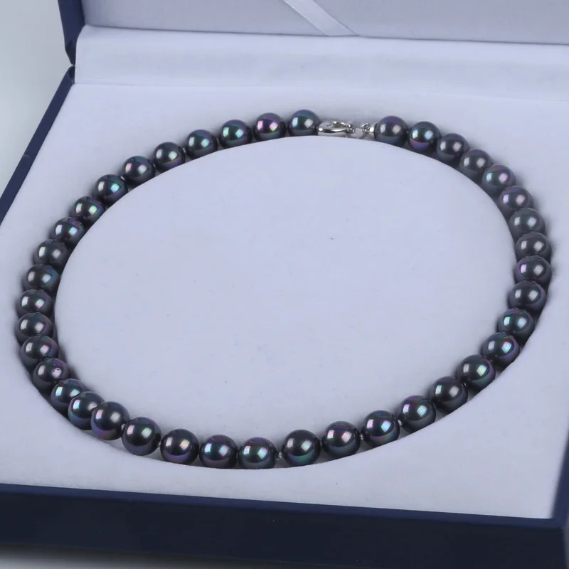 Hot selling fashion 10mm Tahitian Black color shell pearl necklace jewelry set for woman