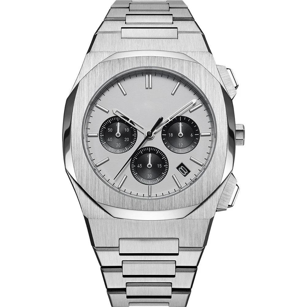 Silver white OEM your own logo luxury 3atm water resistant chronograph wrist watches men