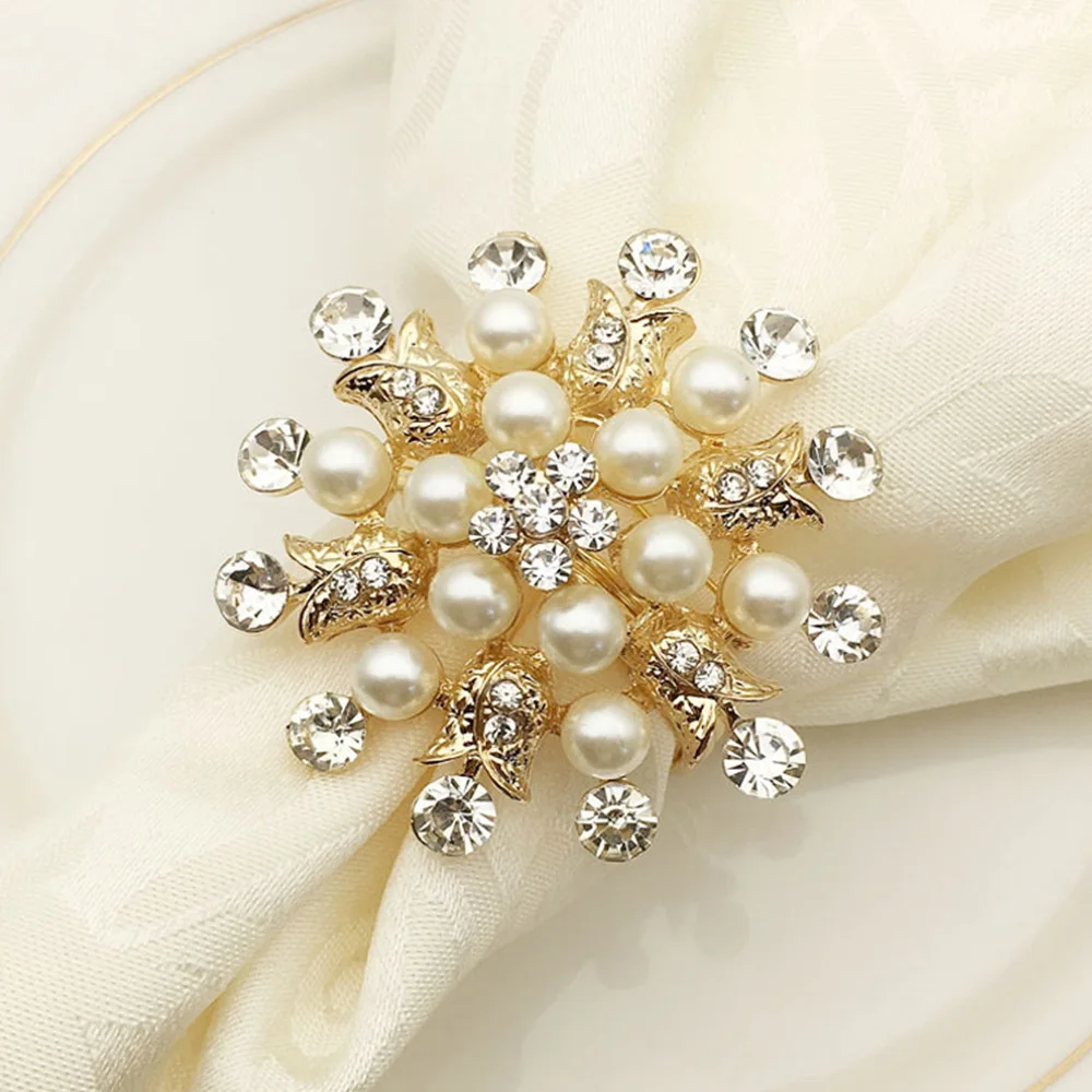 Wholesale Snow Flower Pearl Rhinestone Napkin Rings Buckles Wedding Party Dinner Decorative Table Napkin Ring Holder