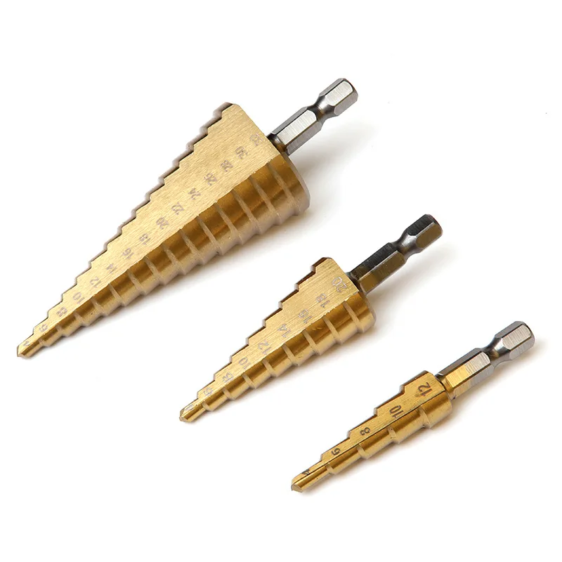 3-Piece Set Of Hexagon Handle Straight Groove Public Titanium Plated Punching Reamer Step Drill Bit For Wood Iron Sheet