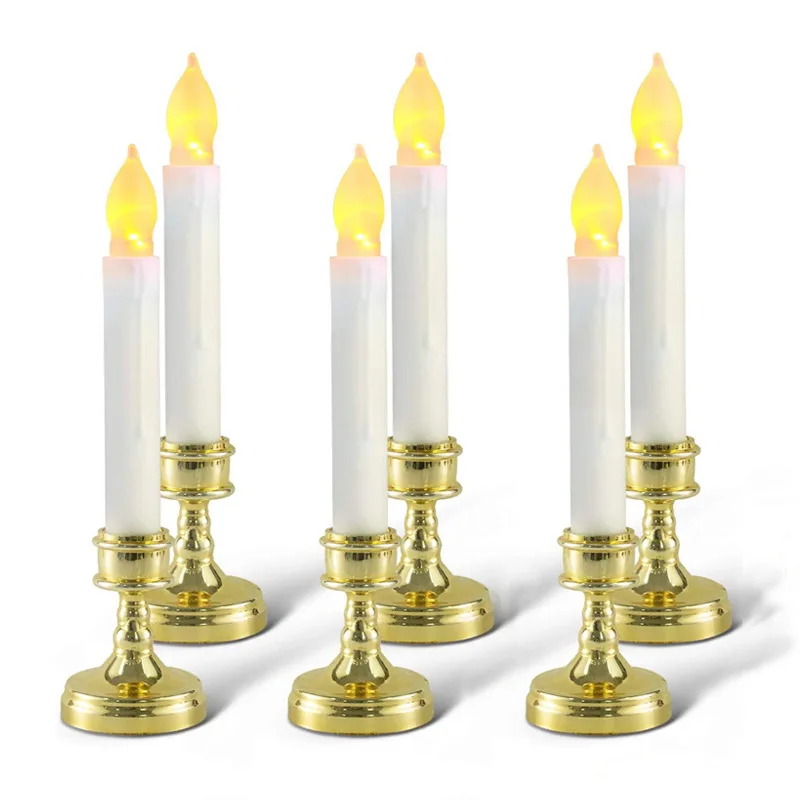 Flameless Taper Wedding Decoration Battery Operated Dinner Wedding Brass Golden Taper decorative Steel Metal led candle light