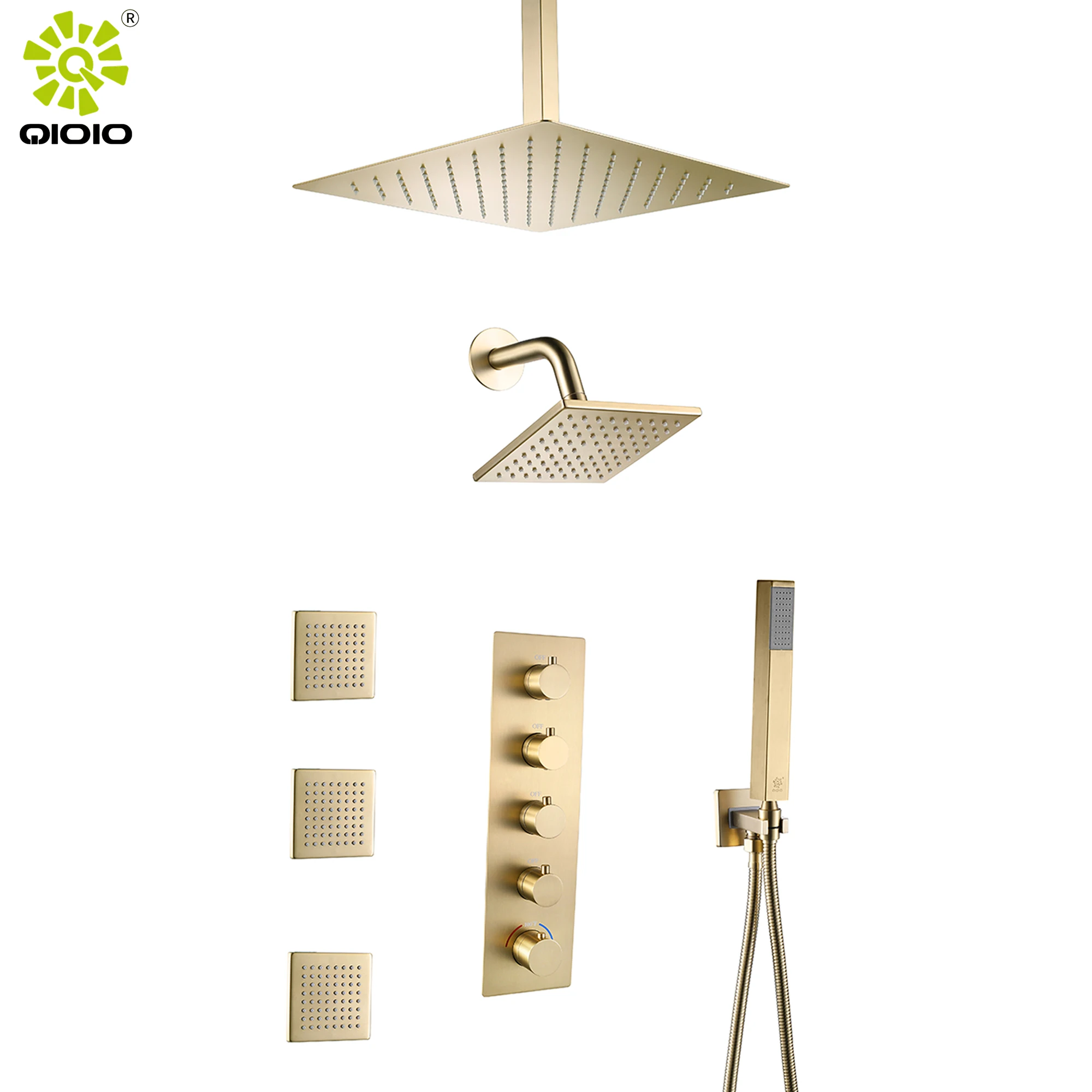 bathroom four Function  304 stainless steel brushed gold Concealed Thermostatic Shower Mixer