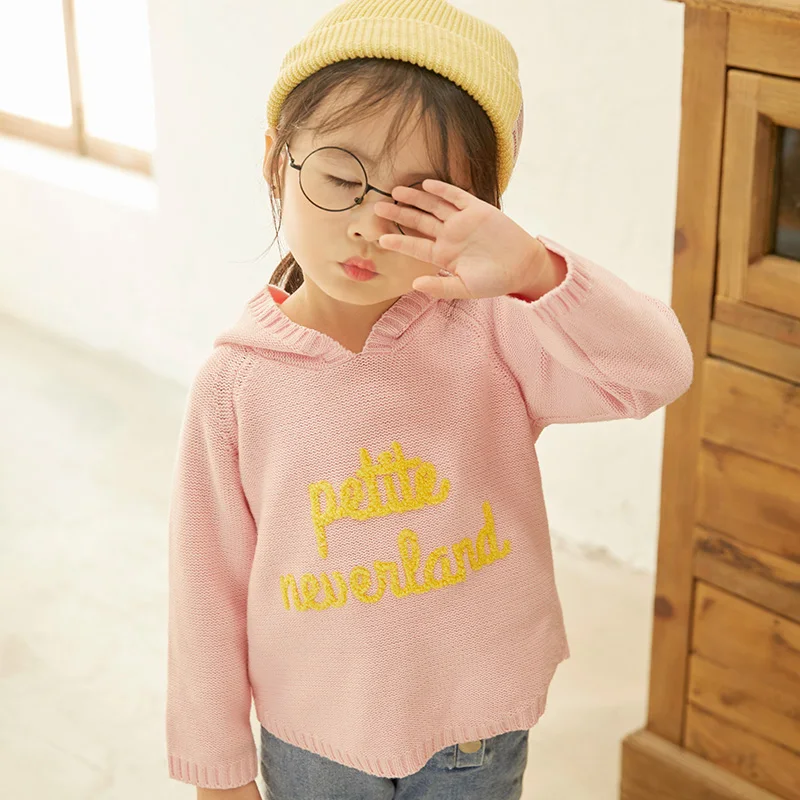 
100% cotton knits pullover cute custom embroidery baby girl boy sweater clothes for winter 