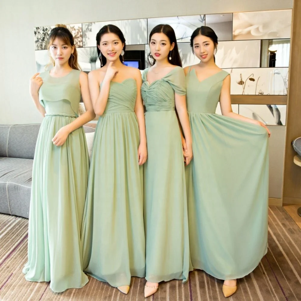 Light Green Elegant Dress Women Wedding Party Long Bridesmaid Dresses Plus Size Chiffon Custom Made Bridesmaids Dresses 2022