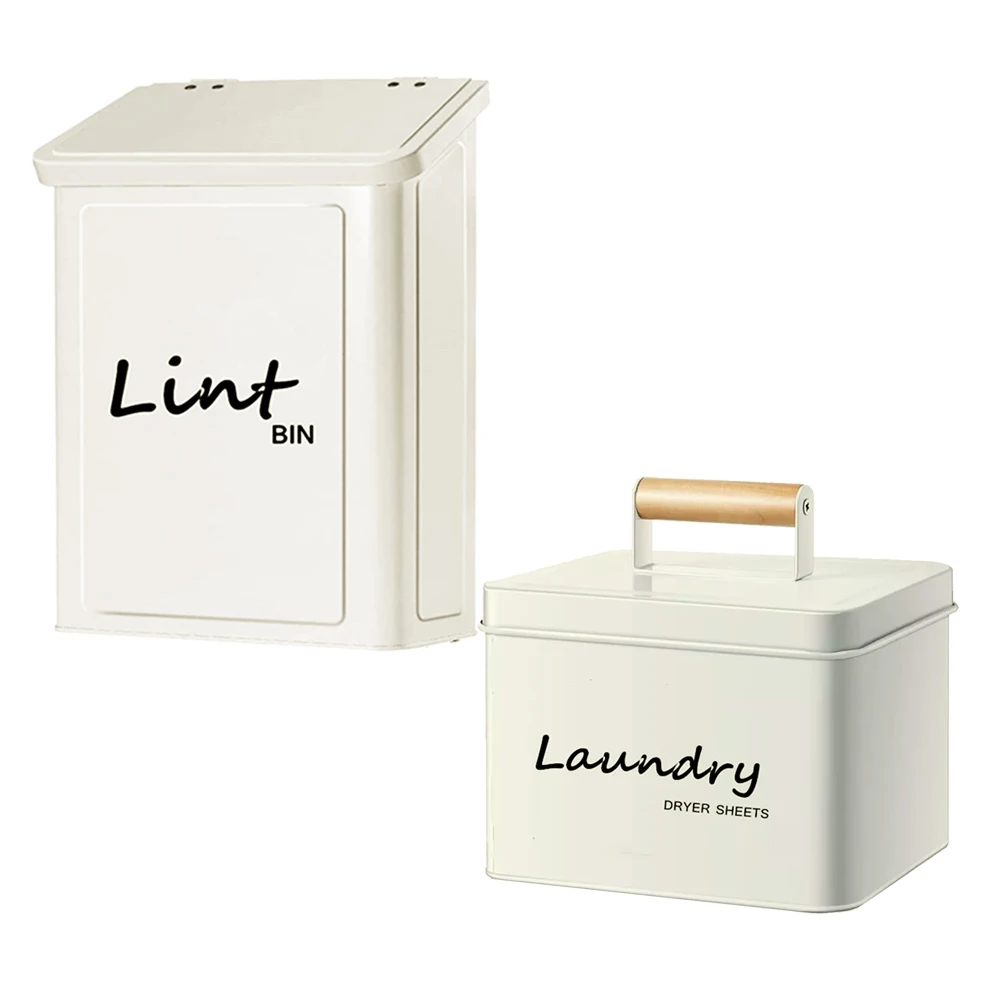 Metal Laundry Detergent Powder Storage Container Wall Mount Hanging Garbage Trash Can Lint Bin Magnetic Dryer Sheet Holder