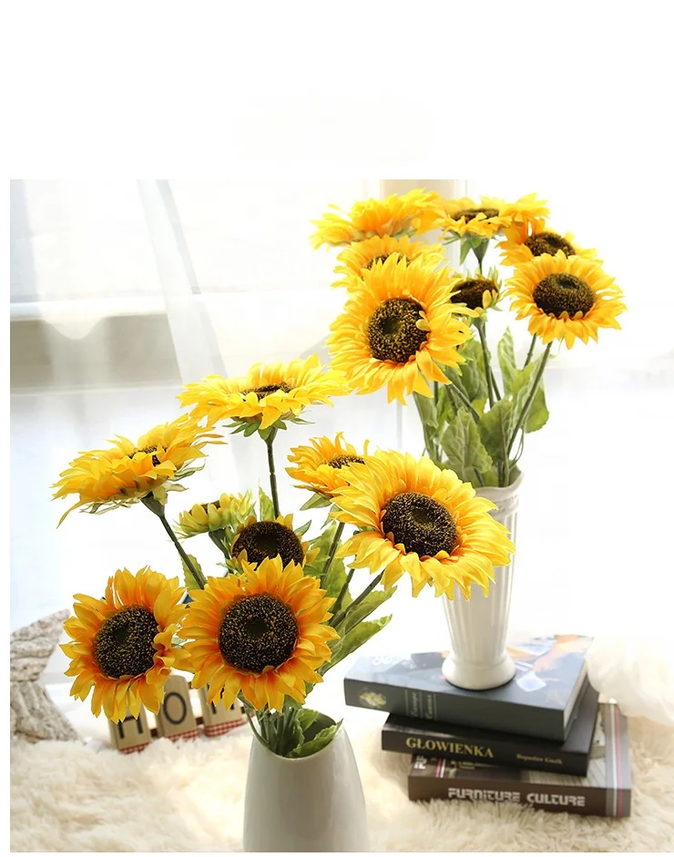 Hot sale high simulation giant yellow sunflower artificial flowers for cemetery