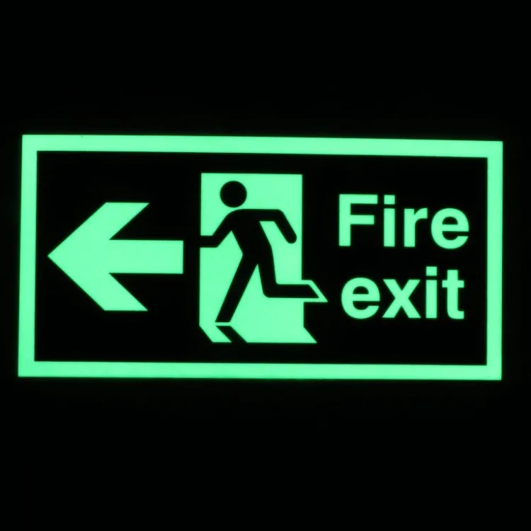 Emergency luminous glow in the dark fire safety warning signs