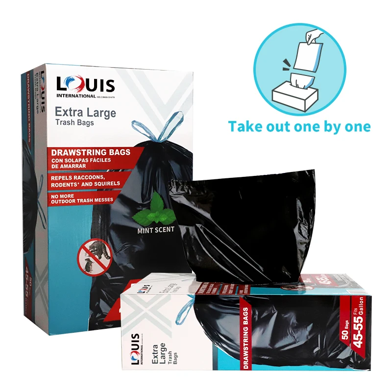 Hot sale 30 gallon Tall Kitchen Scented drawstring black Bin garbage bag