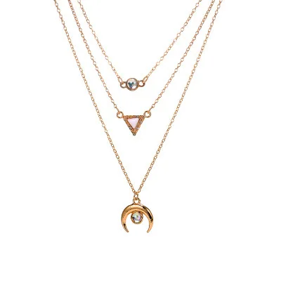 
Wholesale and retail fashion popular moon triangle beads pendant alloy multi-layer necklaces chokers 