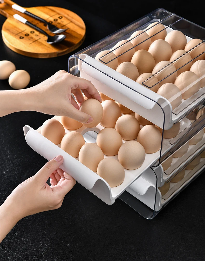 Transparent Refrigerator Egg Holder Kitchen Stackable Egg Storage Box Plastic Egg Trays With Lids