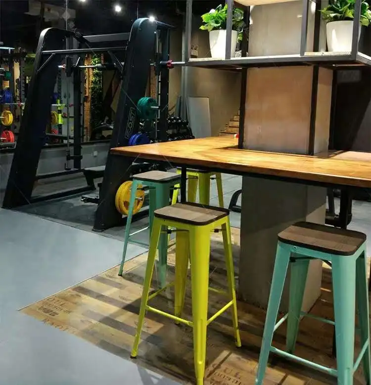 Wholesale cheap metal tolix  Bar stool wooden top  seat  Bistro Cafe bar stools