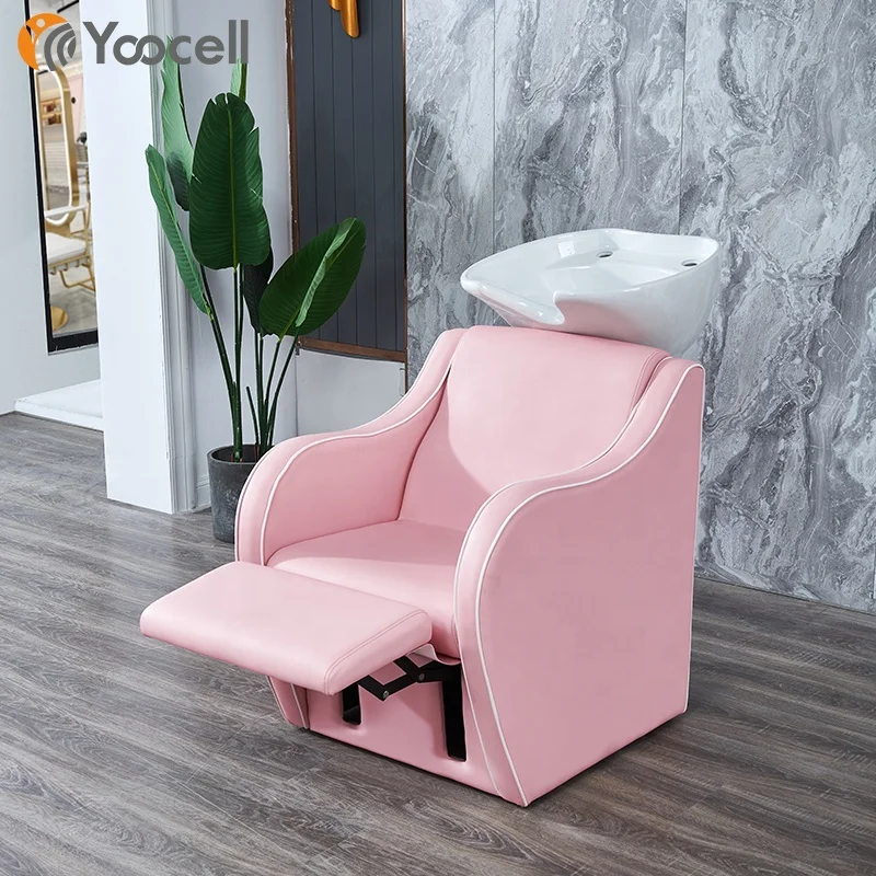 New design Pink with white Shampoo Barber Backwash Chair Salon&Spa ceramic Bowl Sink Unit Station Beauty Spa Salon Equipment
