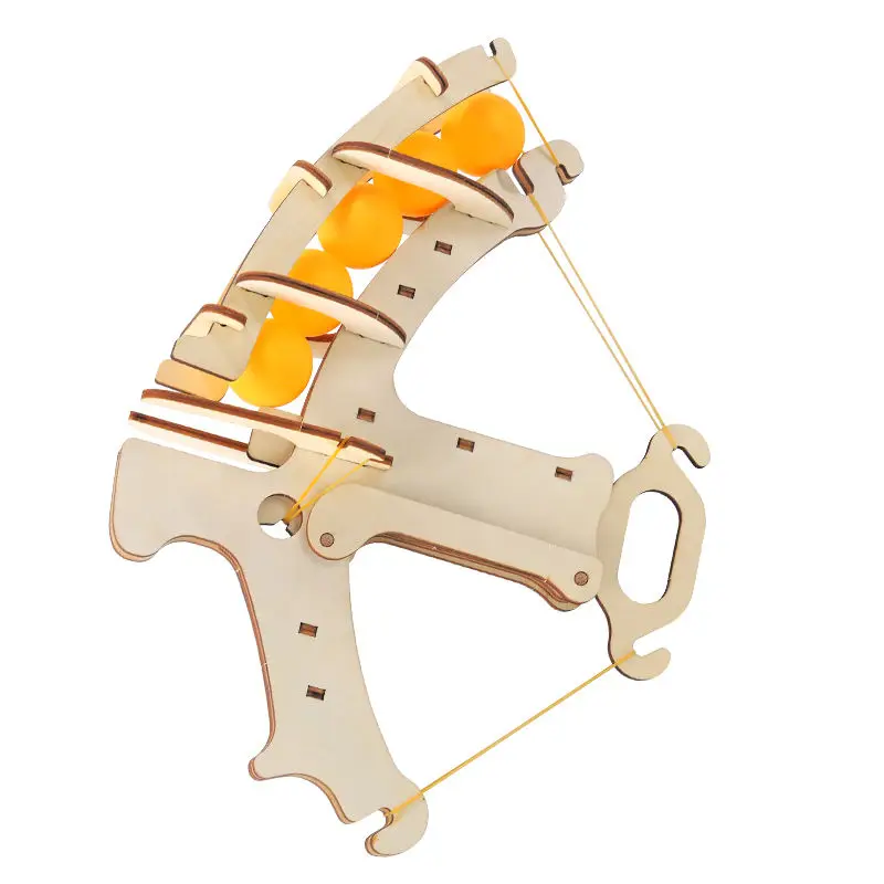 DIY Mini Ping-pong Game Shooting Gun Assemble 3D Wooden Puzzle Toy Wood Material STEM Educational Toys Christmas Gifts for Kids