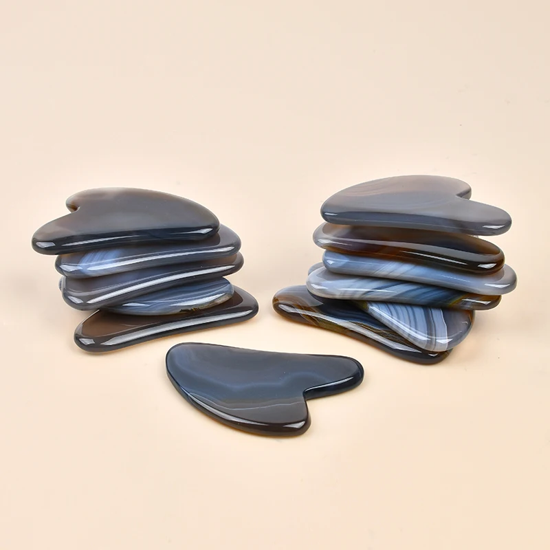 Popular Style Grey Agate Gua Sha Facial Tool Jade Guasha Anti Wrinkle Massager Wholesale Grey Agate Gua Sha Stone Face Scraper