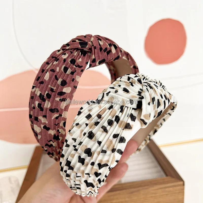 BELLEWORLD new designer popular adult hair hoop headpieces jewelry for women daily use leopard wrinkle colored fabric headband