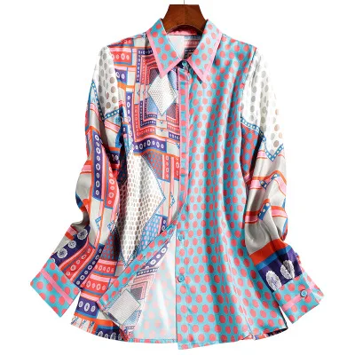 2020 New Spring Pure Silk Lapel Collar Long Sleeve Print Shirt Casual Office Blouse For Ladies