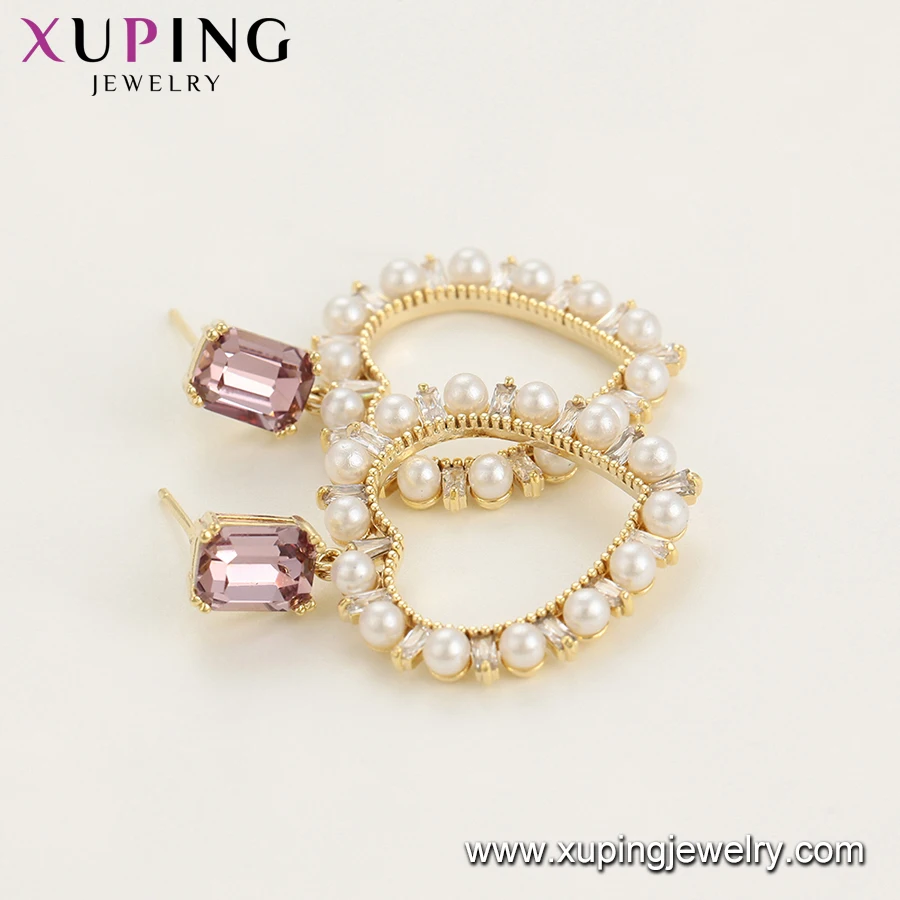
E-716 xuping Hot Selling Fashion Style heart Drop Earrings copper 14k Gold Plating Pearl earrings 